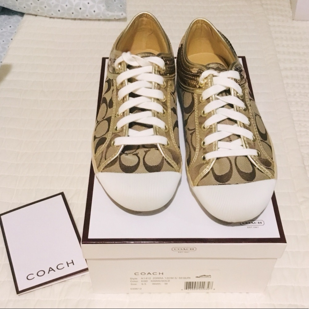 Coach Zorra Khaki/Gold Sneakers NIB
